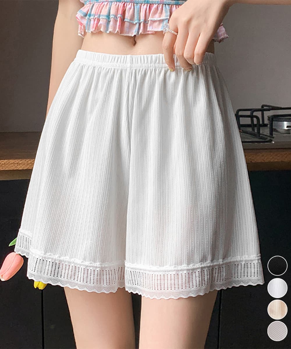 裾レース付き透け防止ペチコートパンツ