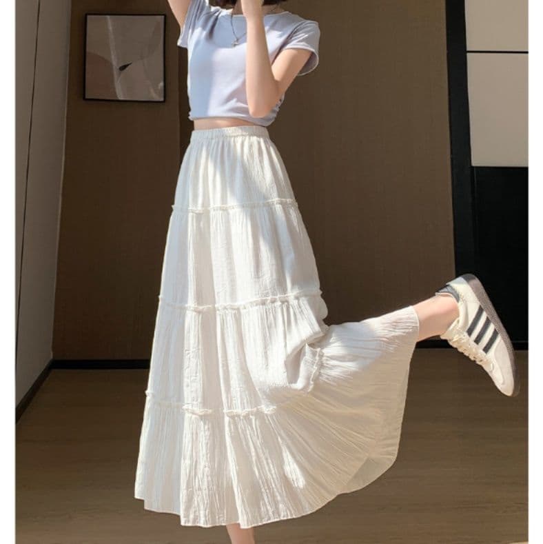 ペチコート 透け感ティアードロングペチコートスカート