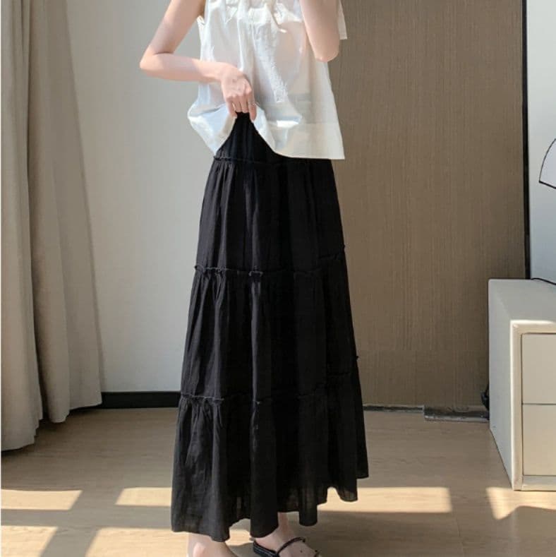 ペチコート 透け感ティアードロングペチコートスカート