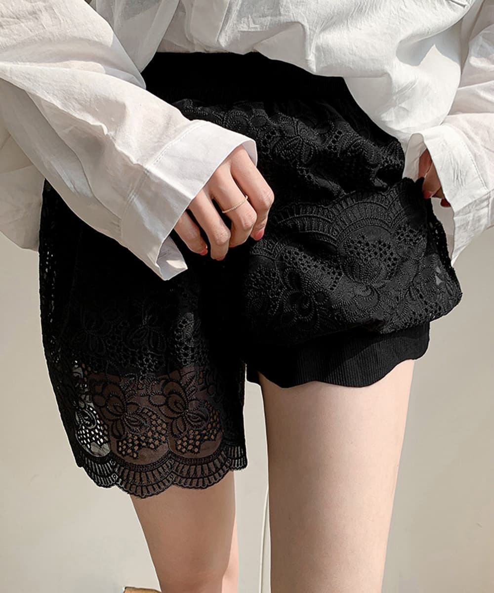 花柄レース刺繍 ペチコートパンツ 透け防止