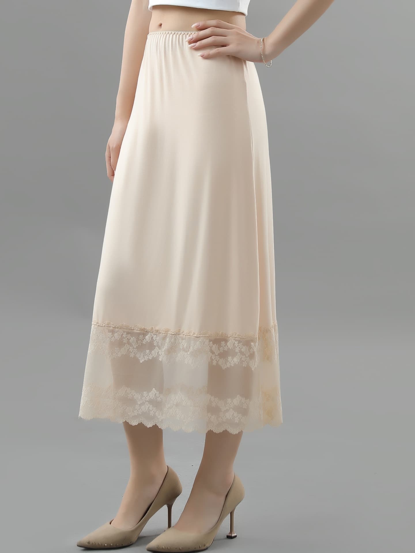 ペチコート スカート 優美レース裾ペチコートスカート
