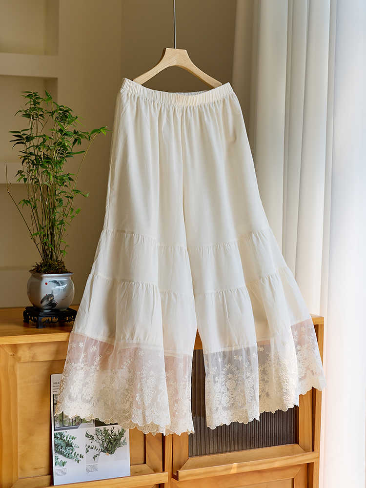 ペチコート 花刺繍裾レースペチコートパンツ