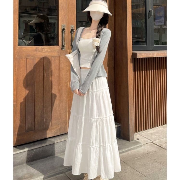 ペチコート 段々フリル付きティアードロングペチコート