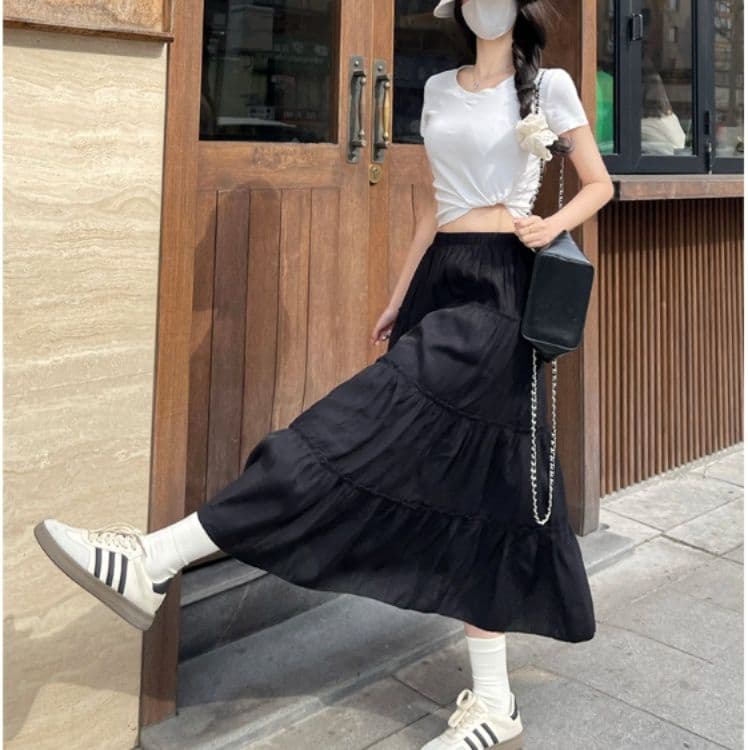 ペチコート 段々フリル付きティアードロングペチコート