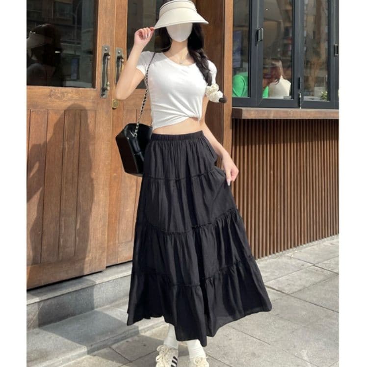 ペチコート 段々フリル付きティアードロングペチコート
