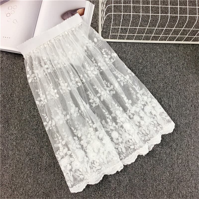 ペチコート 花柄刺繍レースペチコート 膝丈タイプ